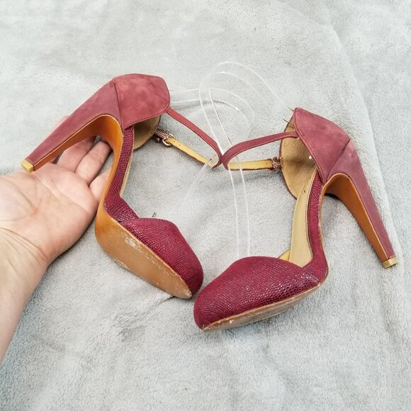 Badgley Mischka Shoes Womens 6 Red Suede Dancing Ankle Strap Heels Rockabilly - Picture 6 of 12